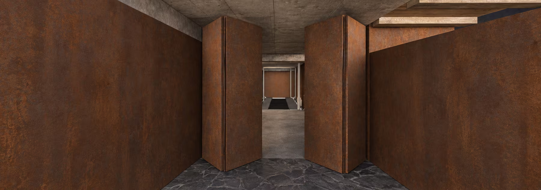 El portón de entrada, entreabierto: detrás, los stackers