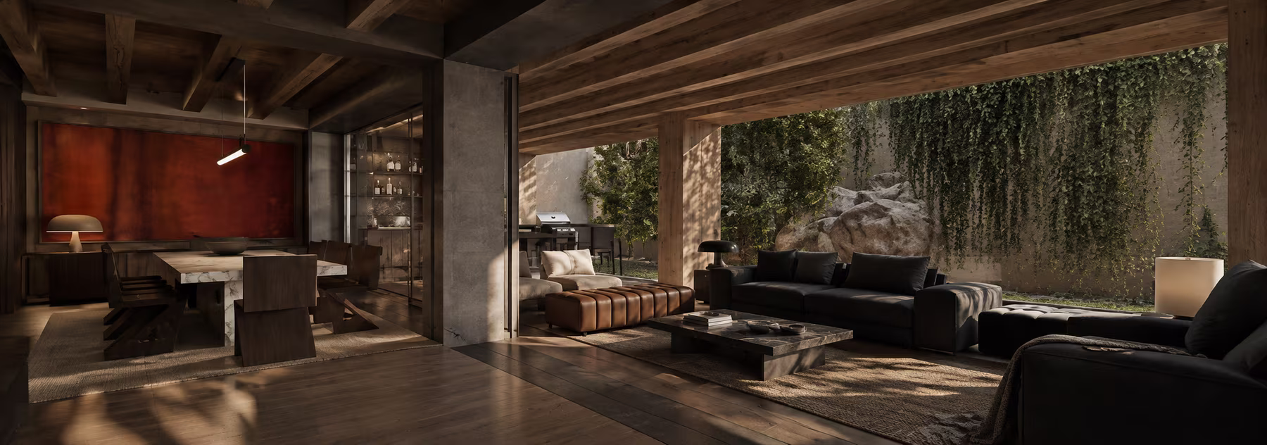 La Casa · la sala, abierta al jardín